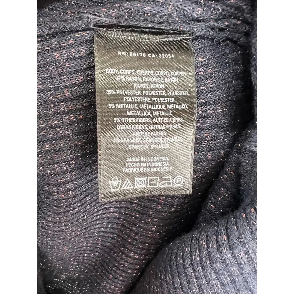 Anthropologie Postmark Blue Metallic Rib Knit Cowl Neck Relaxed Sweater XS